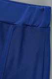Azul Sexy Sólido Patchwork Ver a través Regular Cintura alta Lápiz Color sólido Bottoms