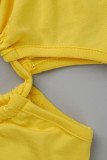 Желтые сексуальные сплошные повязки с выдолбленными лоскутными прямыми комбинезонами