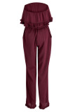 Kaki Casual Solid Patchwork Strapless Straight Jumpsuits