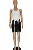 White Sexy Solid Patchwork See-through Asymmetrical U Neck Two Pieces