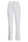 Calças de cintura alta casuais casuais brancas moda básica sólidas
