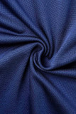 Azul escuro moda casual estampa básica gola oblíqua plus size duas peças