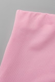 Manica lunga due pezzi con scollo a V con spacco solido sexy alla moda rosa