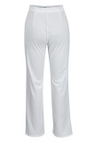 Calças de cintura alta casuais casuais brancas moda básica sólidas