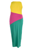Farbe Mode Lässig Plus Größe Solide Patchwork Schlitz O-Ausschnitt Ärmelloses Kleid