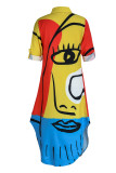 Mehrfarbiges Mode-beiläufiges Druck-Schlitz-Umlegekragen-Hemdkleid