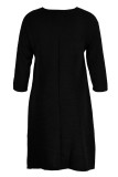 Black Fashion Casual Solid Patchwork O Neck A Line Dresses