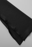 Black Fashion Sexy Solid Bandage Slit V Neck Long Sleeve Two Pieces