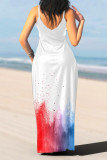 Белое сексуальное платье с бретельками и лоскутным принтом в стиле пэчворк Платья