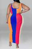 Apricot Fashion Casual Striped Print Patchwork Kontrast U-Ausschnitt Plus Size Zweiteiler