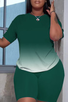 Чернильная зеленая модная повседневная спортивная одежда с постепенным изменением O-образным вырезом с коротким рукавом из двух частей