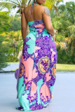 Цветное модное сексуальное платье с принтом и вырезом на шее без бретелек