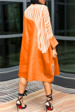 Oranje Mode Casual Print Patchwork Turndown Kraag Shirt Jurk