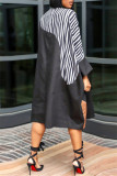 Black Fashion Casual Print Patchwork Turndown Collar Shirt Dress