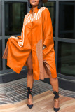 オレンジファッションカジュアルプリントパッチワークターンダウンカラーシャツドレス