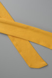 Atadura Amarela Casual Sólido Patchwork V Neck Plus Size Duas Peças