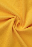 scollo a V patchwork casual solido giallo con scollo a V taglie forti due pezzi