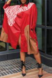 Robe chemise à col rabattu en patchwork imprimé décontracté rouge