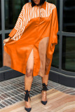 Oranje Mode Casual Print Patchwork Turndown Kraag Shirt Jurk