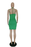 緑のセクシーなプリントくり抜かれたホルターペンシルスカートドレス