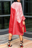 Robe chemise à col rabattu en patchwork imprimé décontracté rouge