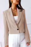 Khaki Casual Elegant Solid Patchwork Buttons Turn-back Collar Outerwear