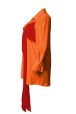 Rojo mandarina Moda Casual Accesorios de metal sólido Decoración con lazo Cuello vuelto Camisa Vestido Vestidos