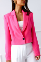 Roze Casual Elegant Effen Patchwork Knopen Omslagkraag Bovenkleding