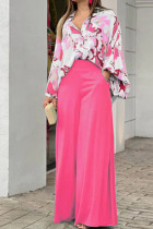 Розовый модный повседневный принт в стиле пэчворк с отложным воротником и пряжкой с длинным рукавом из двух частей