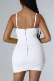 White Sexy Solid Patchwork Feathers Chains Spaghetti Strap Pencil Skirt Dresses