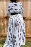 White Fashion Casual Print Patchwork O Neck Loose Jumpsuits(Without Belt)