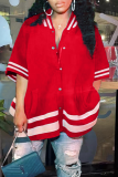 Röd Casual Solid Spänne Cardigan Krage Plus Size Overcoat