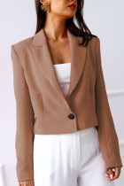 Prendas de abrigo informales elegantes de color caqui con cuello vuelto y botones de retazos sólidos