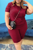 Rose Red Casual Solid Patchwork O Collo Plus Size Due Pezzi