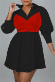 Negro Rojo Moda Casual Accesorios de metal sólido Decoración con lazo Turndown Collar Camisa Vestido Vestidos