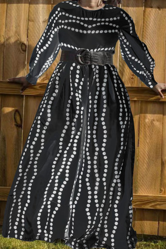 Black Fashion Casual Print Patchwork O Neck Loose Jumpsuits(Without Belt)