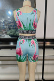 Blue Pink Sexy Casual Print Patchwork U Neck Sleeveless Two Pieces
