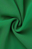 Vestidos retos verdes elegantes sólidos vazados patchwork decote em V