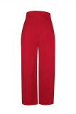 Красные модные повседневные однотонные однотонные штаны в стиле пэчворк с высокой талией
