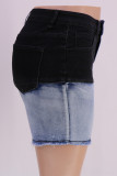 Short en jean skinny taille haute basique patchwork décontracté noir