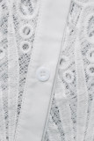 Witte mode sexy effen uitgeholde patchwork gesp turndown kraag tops