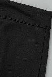 Schwarze, modische, lässige, solide Basic-Hose mit hoher Taille