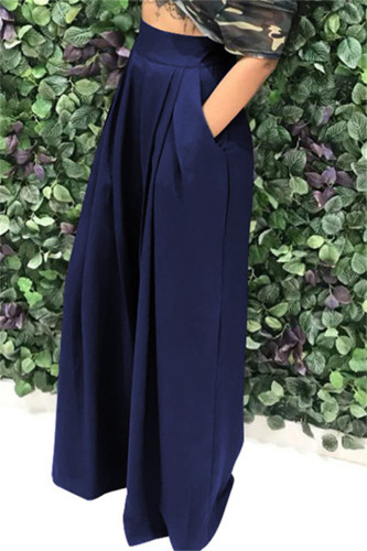 Dark Blue Fashion Casual Solid Patchwork Regular High Waist Conventional Solid Color Bottoms