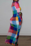 Цветной сексуальный принт в стиле пэчворк с V-образным вырезом, одноступенчатые юбки, платья