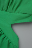 Robes droites vertes élégantes solides évidées en patchwork à col en V