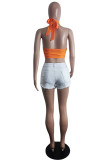 Orange Fashion Sexy Solid Bandage Hollowed Out Backless Asymmetrical Halter Tops