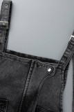 Tute di jeans dritte senza maniche con cinturino senza spalline in patchwork con fasciatura solida da strada casual nere