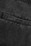 Black Casual Street Solid Bandage Patchwork Spaghetti Strap Sleeveless Straight Denim Jumpsuits