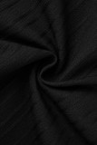 Negro Casual Elegante Sólido Patchwork Fold Stringy Selvedge Half A Turtleneck A Line Vestidos de talla grande