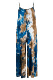 Koffie Mode Casual Print Tie-dye Backless Spaghetti Band Plus Size Jumpsuits